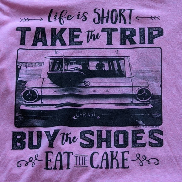 5/$35 Life is Short, Take the Trip Pink Tee - Sz S - Picture 3 of 4